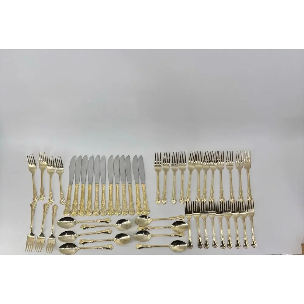 Alco Flatware Gold Tone Hollywood Regency Spoons Forks Knifes 49 Pcs